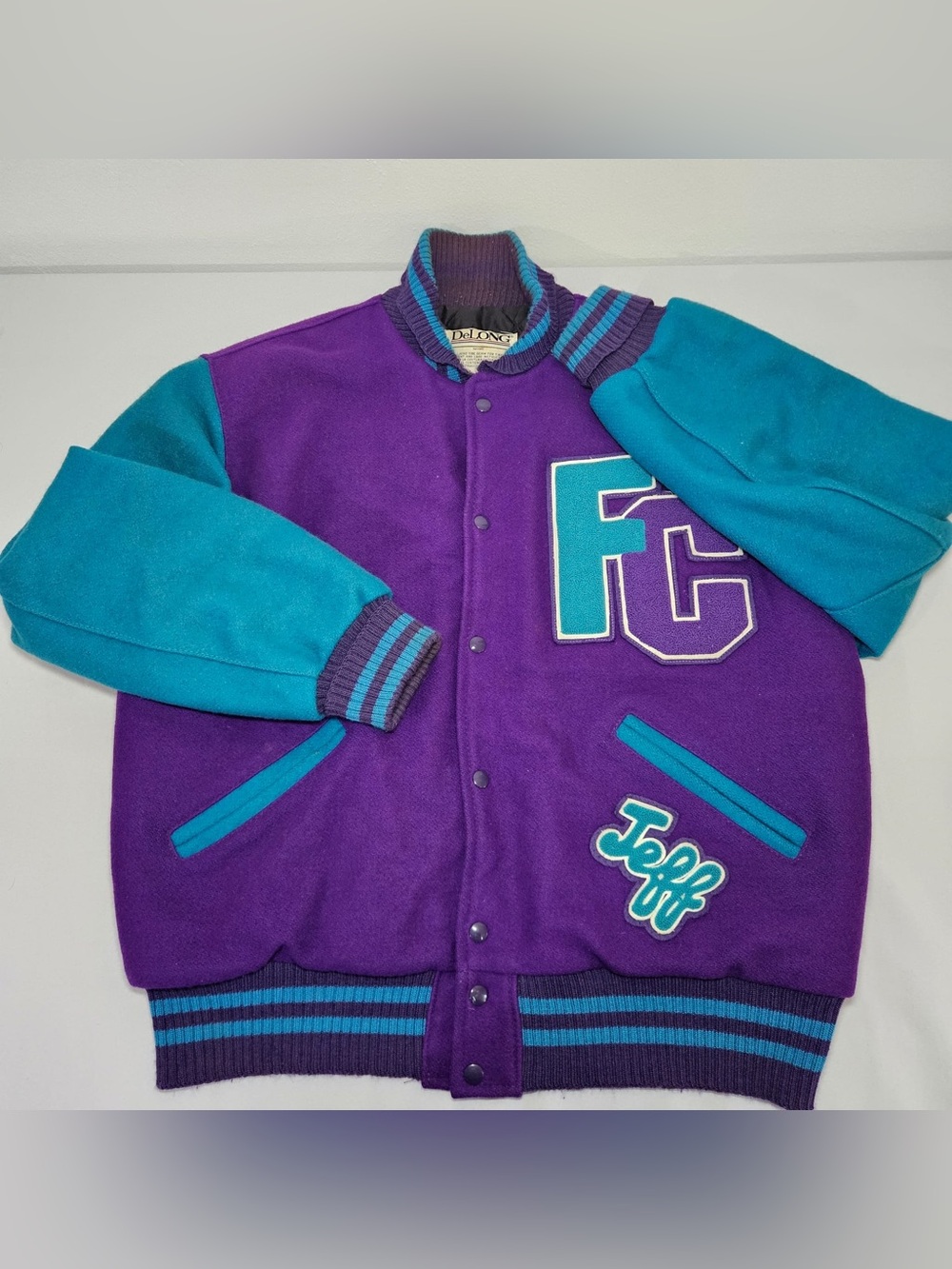 Vintage DeLONG Varsity Jacket XL – Purple & Teal Four Corners